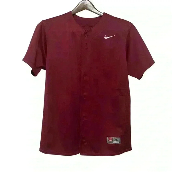 NIKE Youth Maroon BASEBALL BUTTON UP JERSEY SIZE XL  short sleeve - Picture 1 of 6